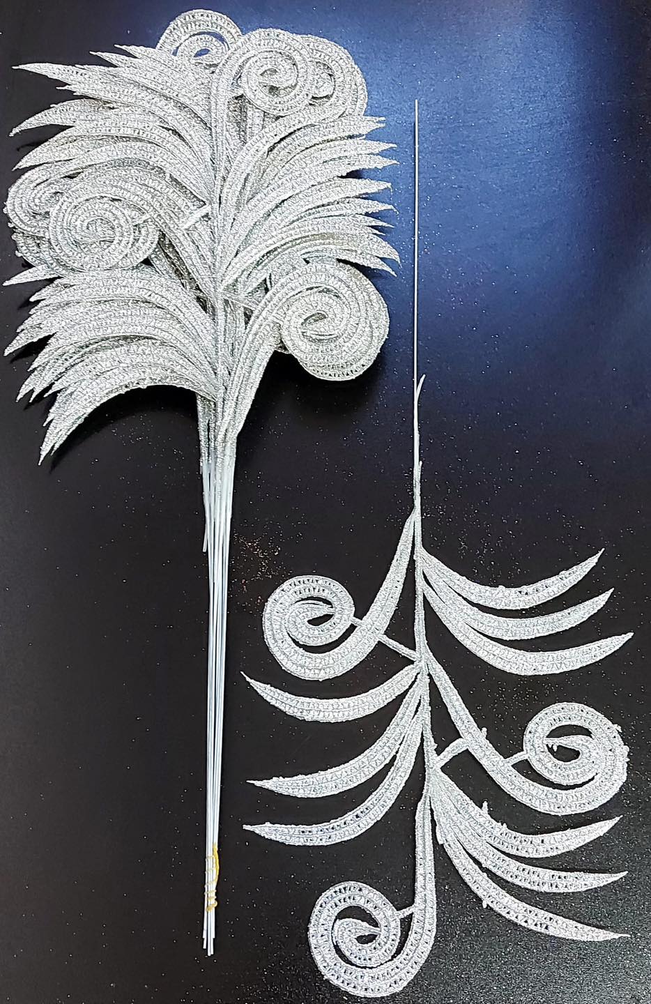 Frunze decorative argintii cu sclipici - 12 buc/set